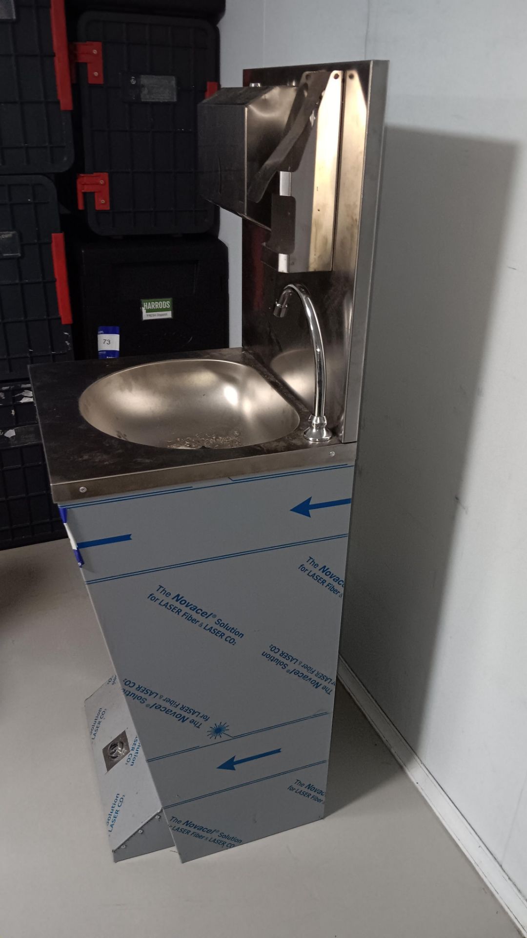 Unbadged Stainless steel foot operated handwash station with waste basket, napkin dispenser and soap - Image 2 of 7