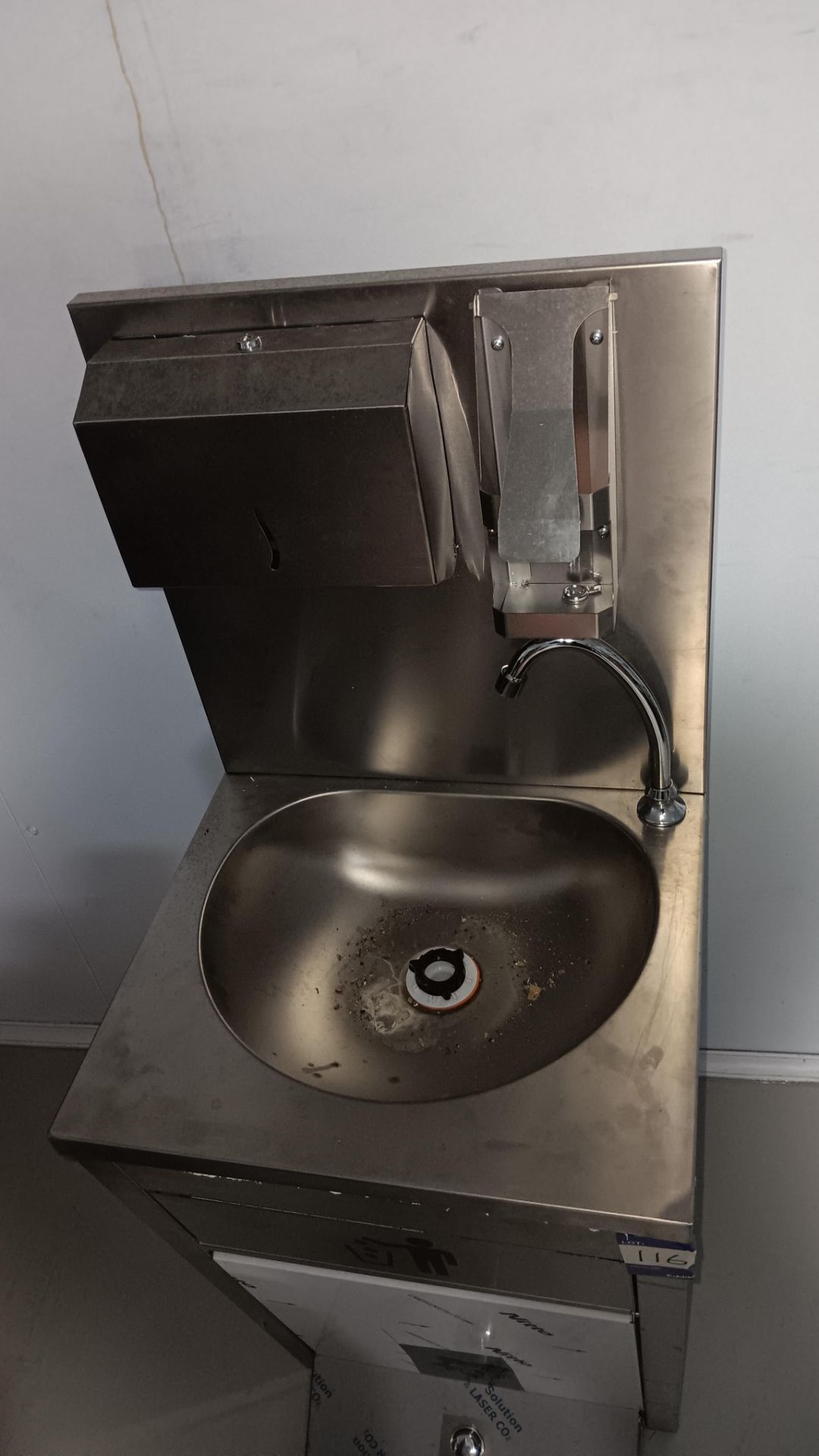 Unbadged Stainless steel foot operated handwash station with waste basket, napkin dispenser and soap - Image 4 of 7