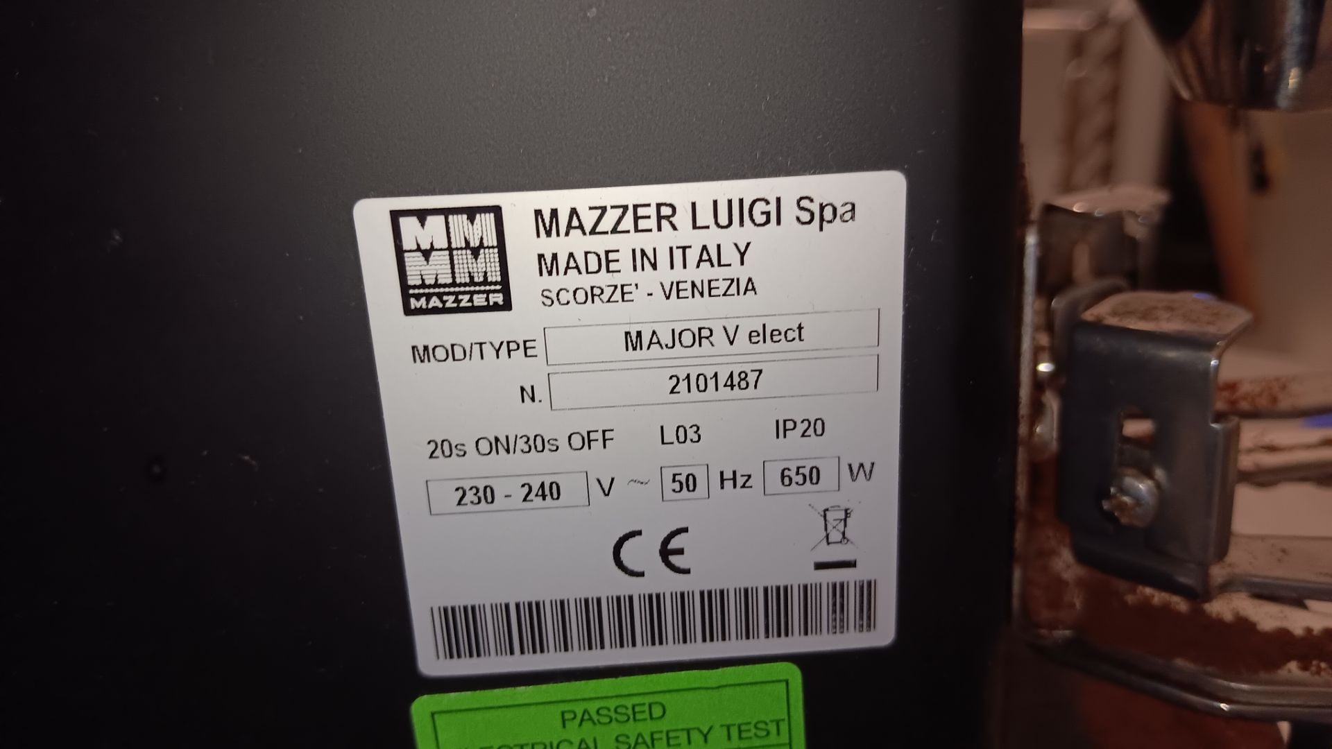 Mazzer Luigi MAJOR V Electronic On-Demand Coffee Grinder, Serial number 2101487 - Image 4 of 4