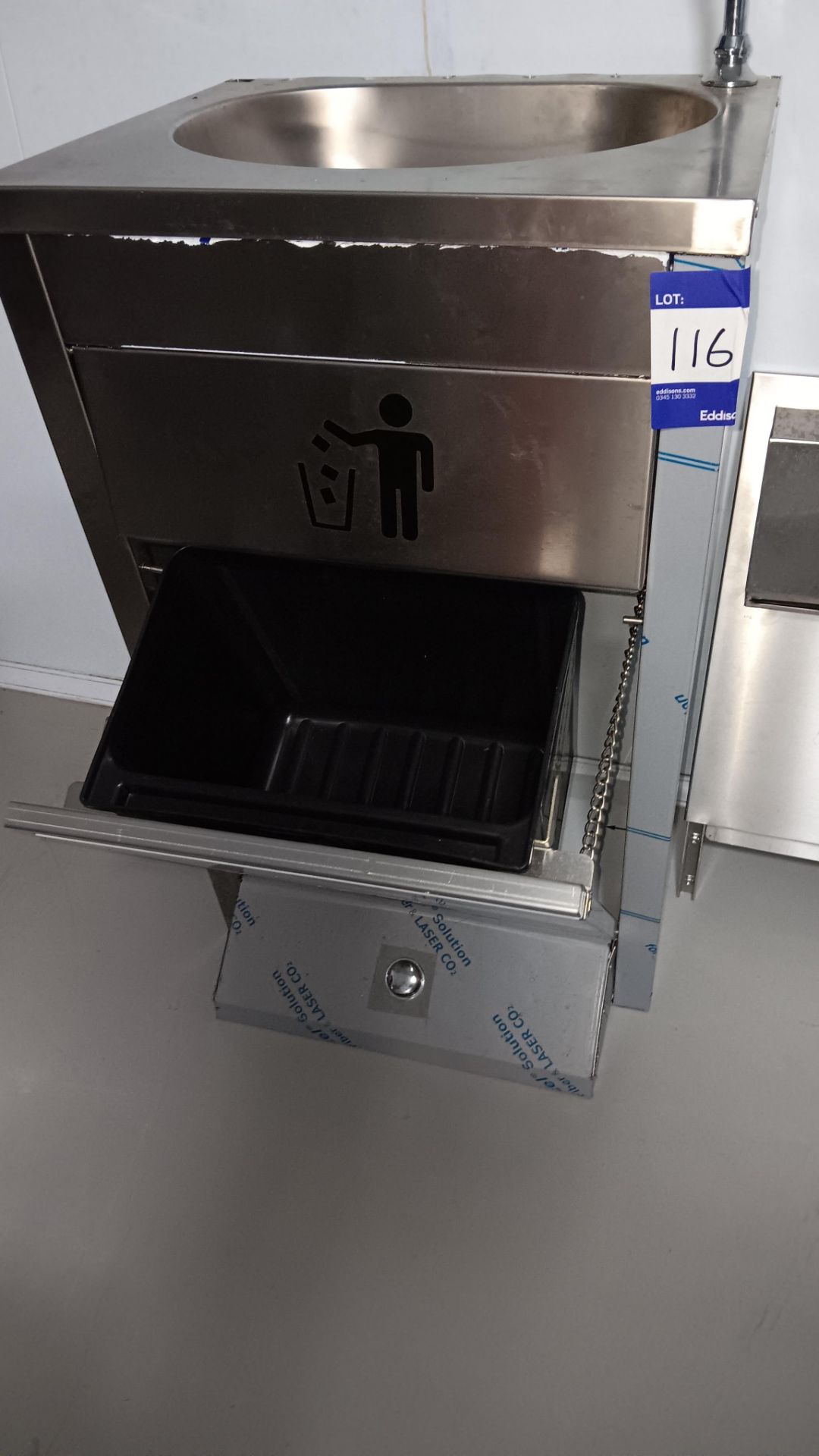 Unbadged Stainless steel foot operated handwash station with waste basket, napkin dispenser and soap - Image 5 of 7