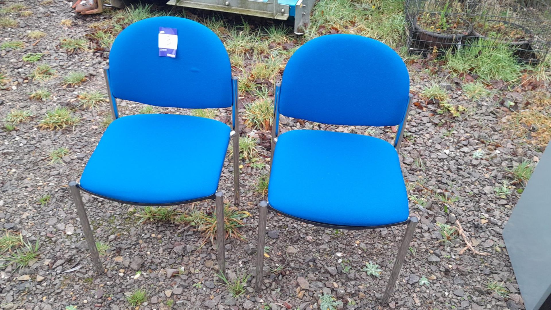 2 x Blue Chairs with metal frame, As lotted