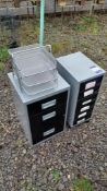 Lot comprising 3 drawer cabinet, 6 drawer mobile pedestal and paper trays (no keys)