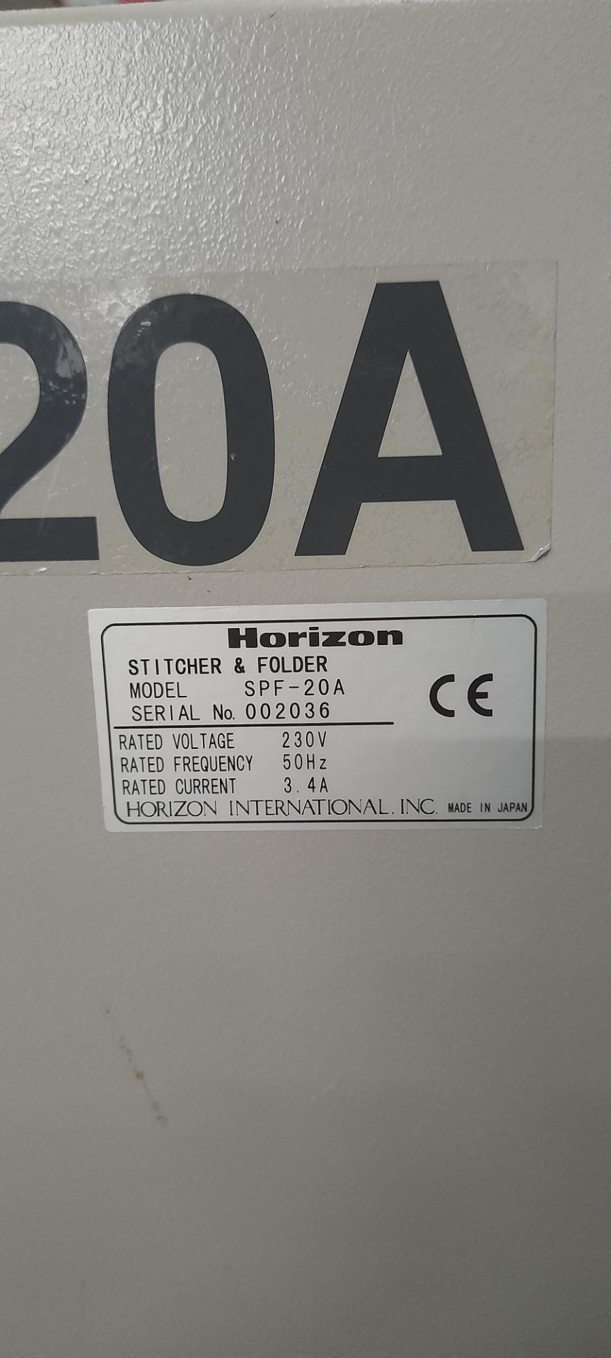 Horizon Booklet maker comprising FC-20A trimmer, Serial number 002035 SPF-20A stitcher & folder - Image 7 of 19