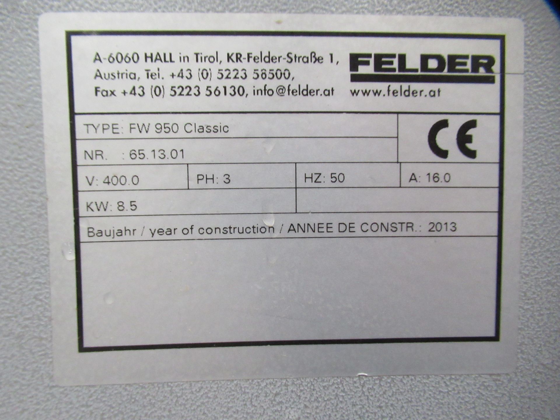 Felder FW950 Classic Horizontal Belt Sander - 3ph - Image 7 of 8