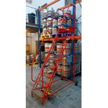 Red Metal mobile warehouse platform ladders