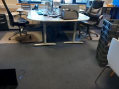 2 White workstations, melamine desk, 4 x pedestals