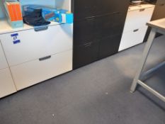 Two white laminate lateral filing units, one with