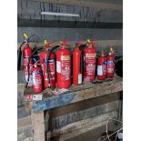 8 various Fire Extinguishers