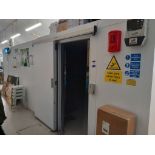 Stores walk-in cold-room, approx. 7,000 x 4,400 with 2 doors and Eliwell EWRC500N7 refrigeration