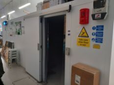 Stores walk-in cold-room, approx. 7,000 x 4,400 with 2 doors and Eliwell EWRC500N7 refrigeration