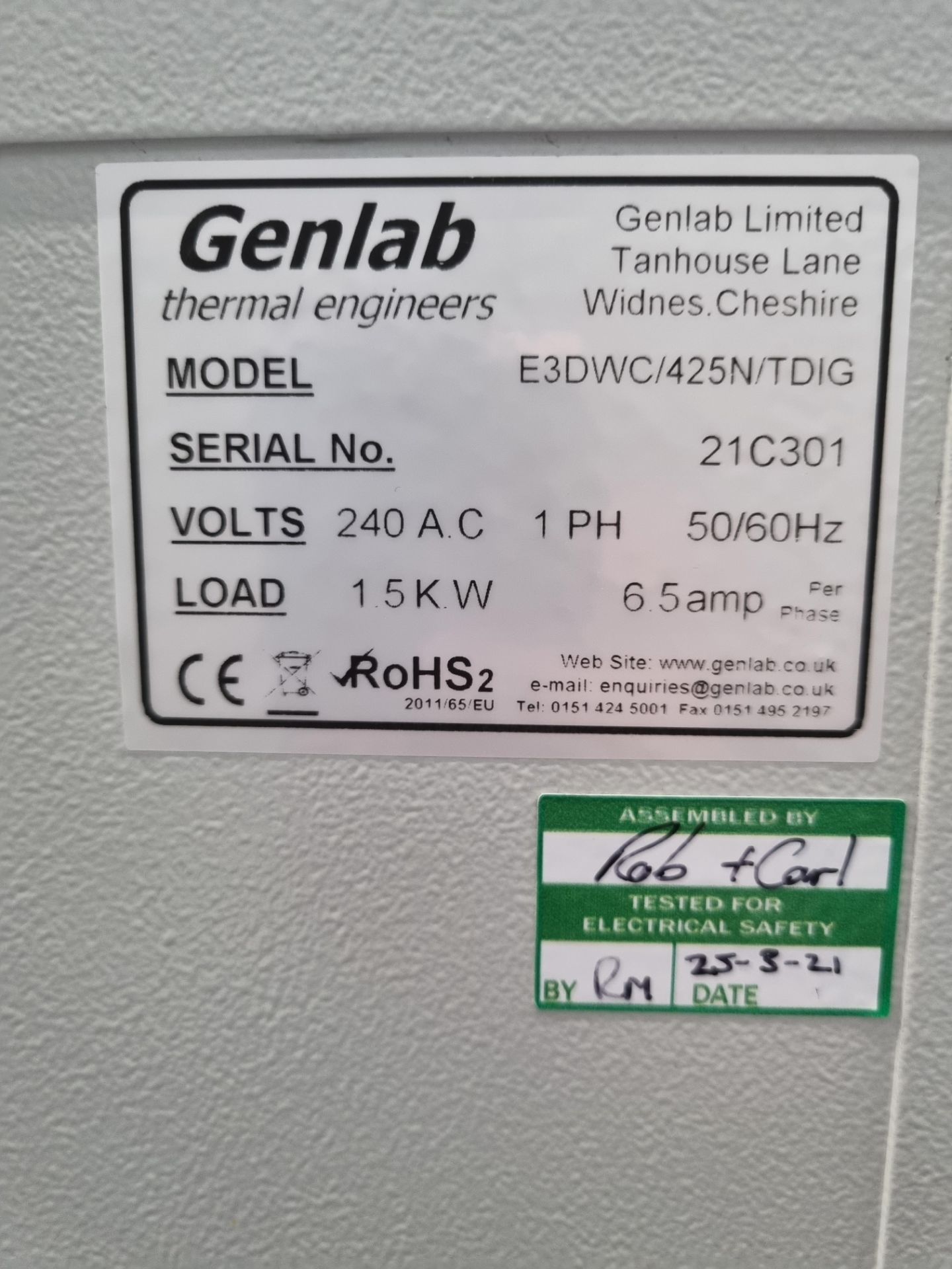 Genlab Model E3DW/425N/TDIG Thermal Cabinet, 240V - Image 3 of 3