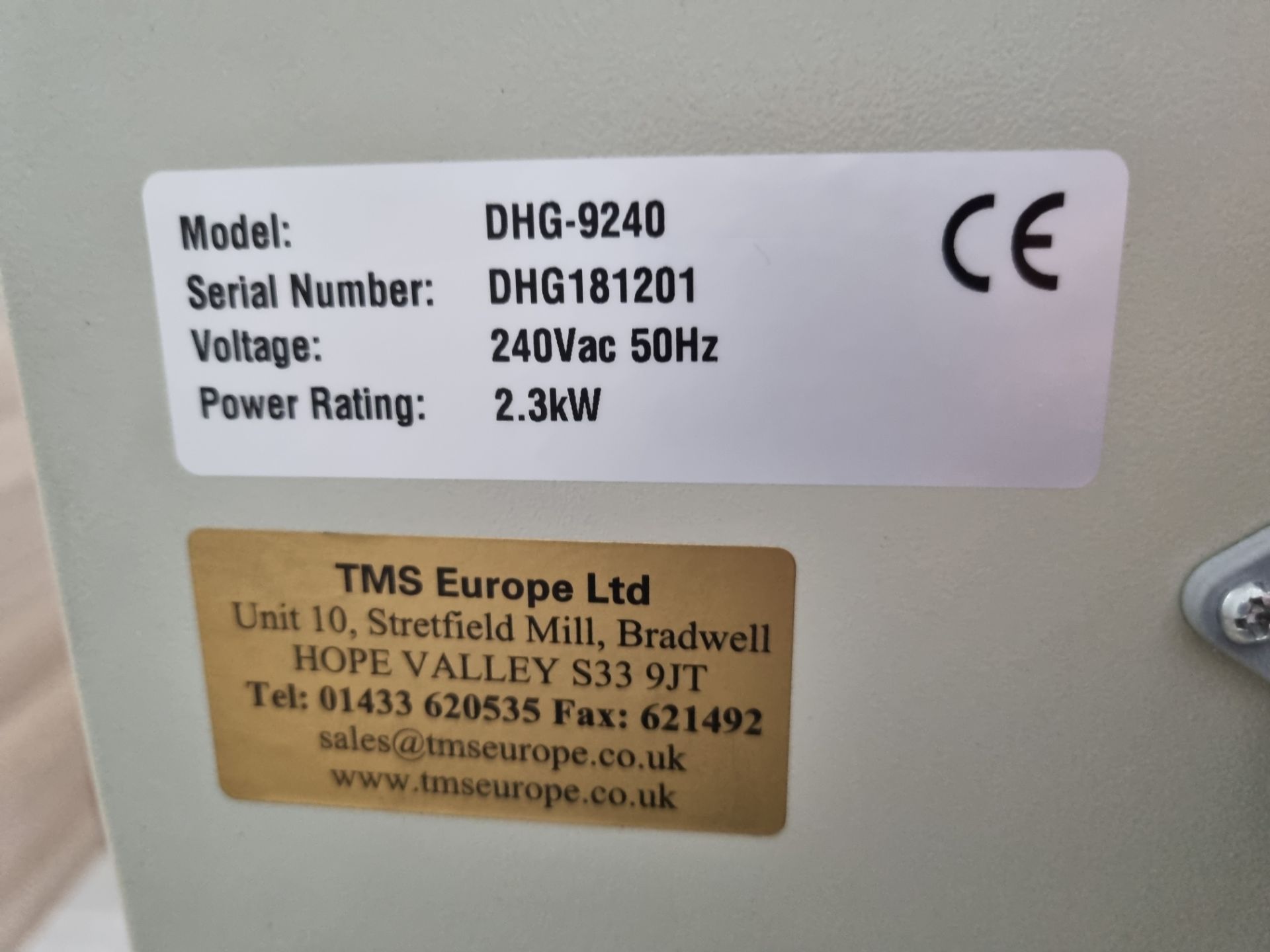 DHG-9240 A Drying Oven, S/No DHG181201, 240V. - Image 2 of 4
