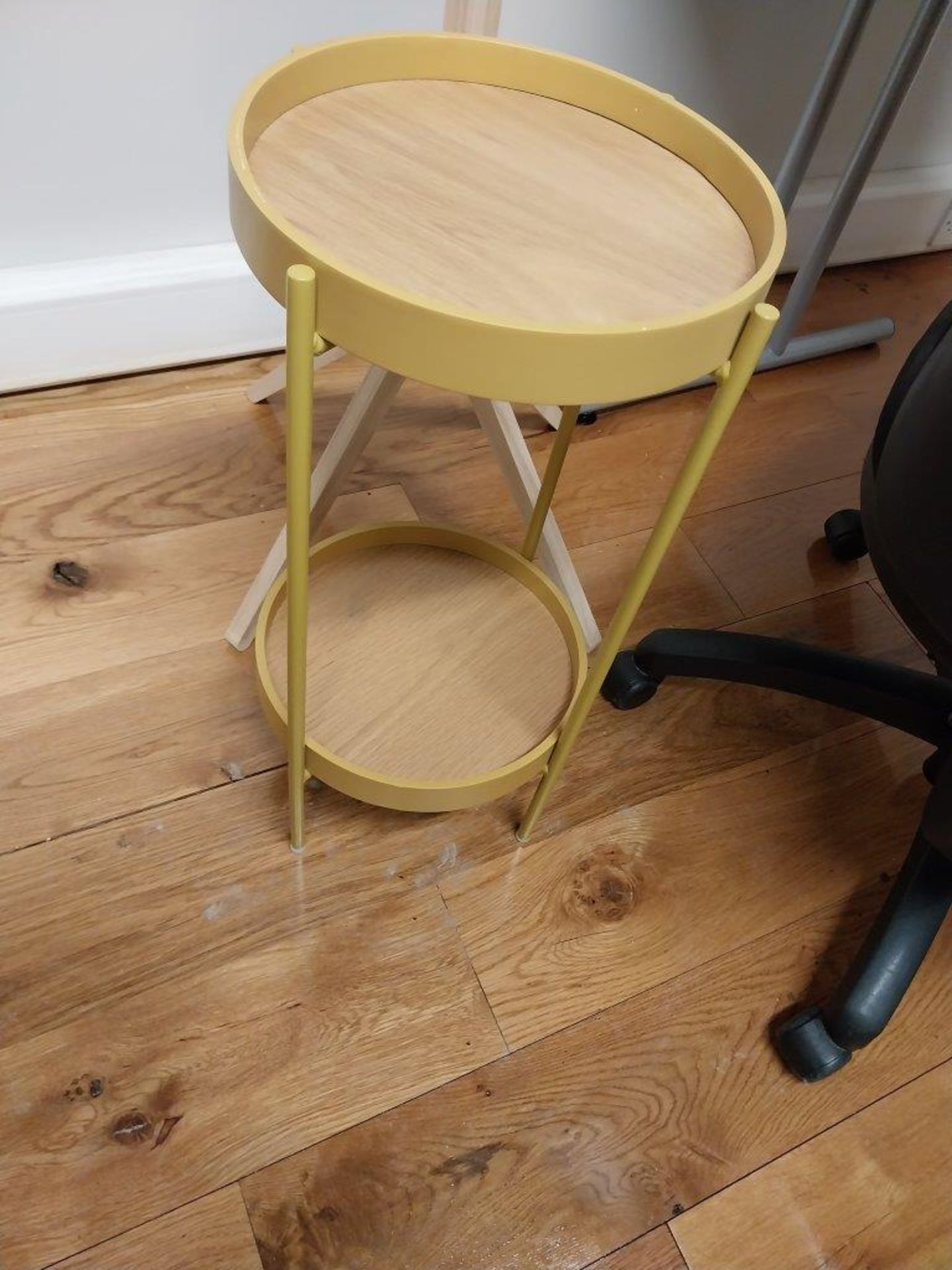 Laminate desk with operators chair, wooden coat st - Image 2 of 3