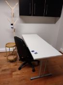 Laminate desk with operators chair, wooden coat st