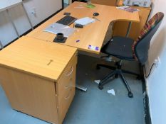 Right Hand Curve Desk with Three Drawer Pedistal and Operators Chair