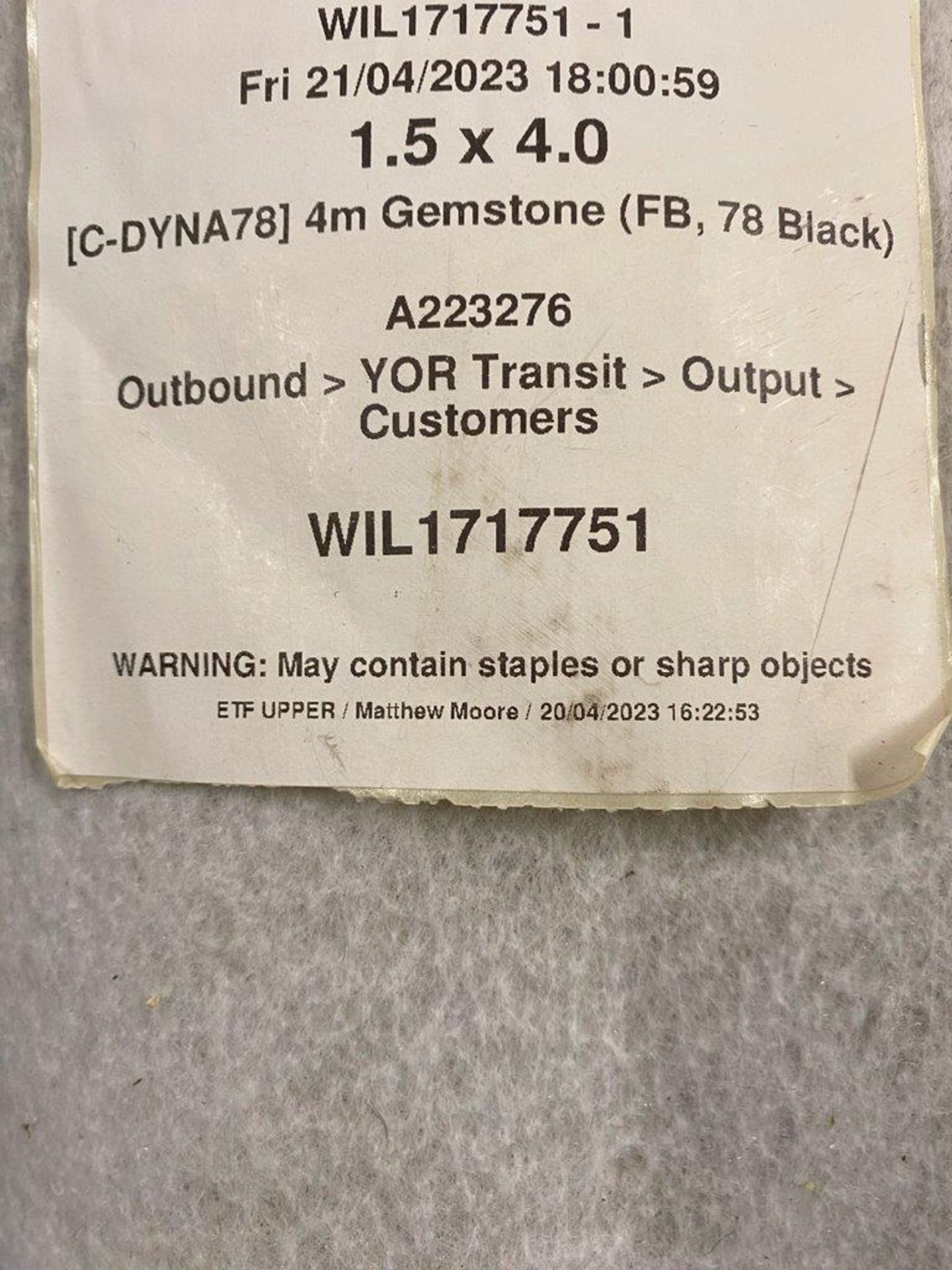 4m Gemstone (FB, 78 Black) Carpet; Measurements; 1.5 x 4.0 - Image 2 of 3