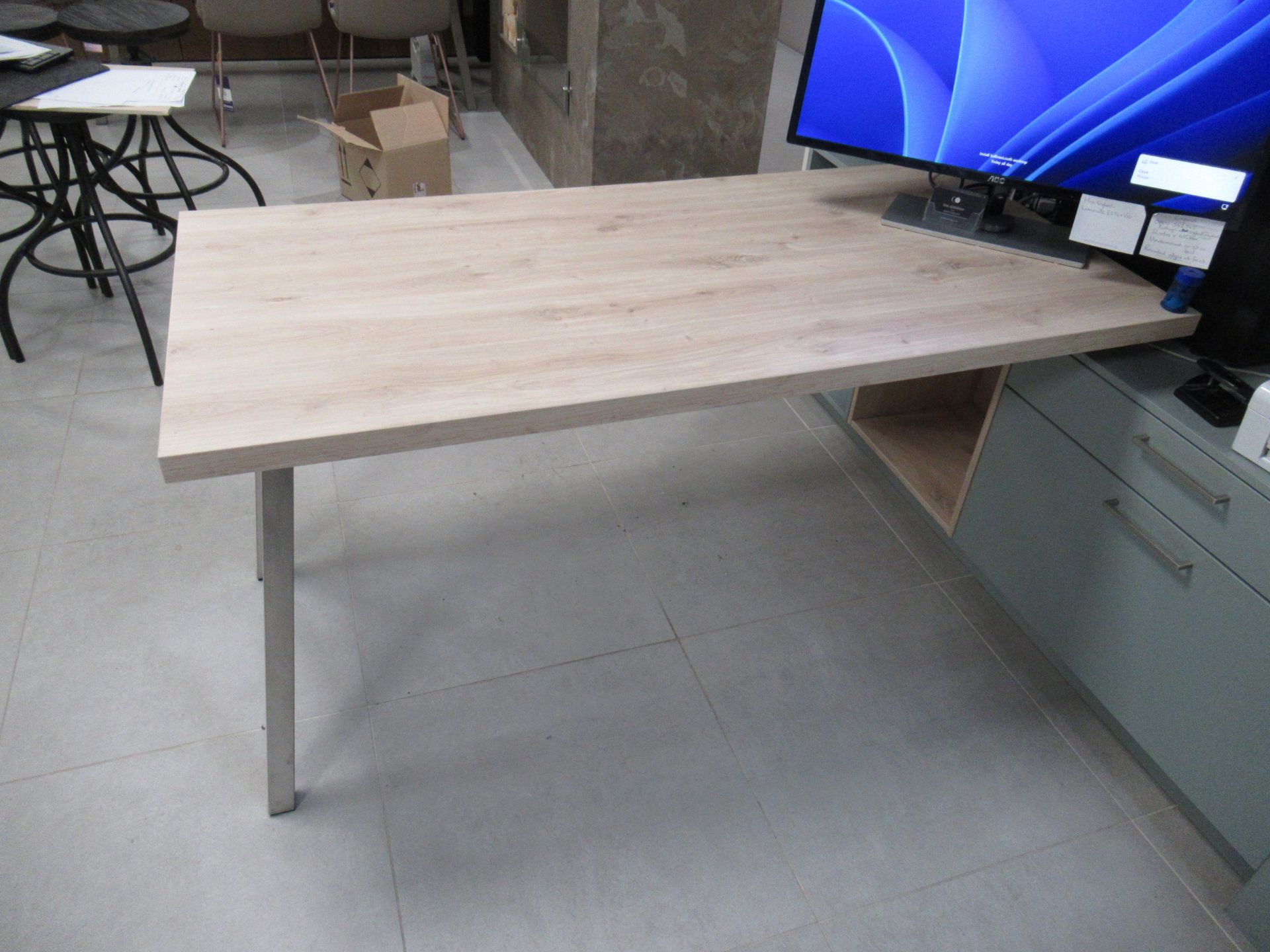 Green & Light Wood Wall Cabinets and Table - Image 5 of 5