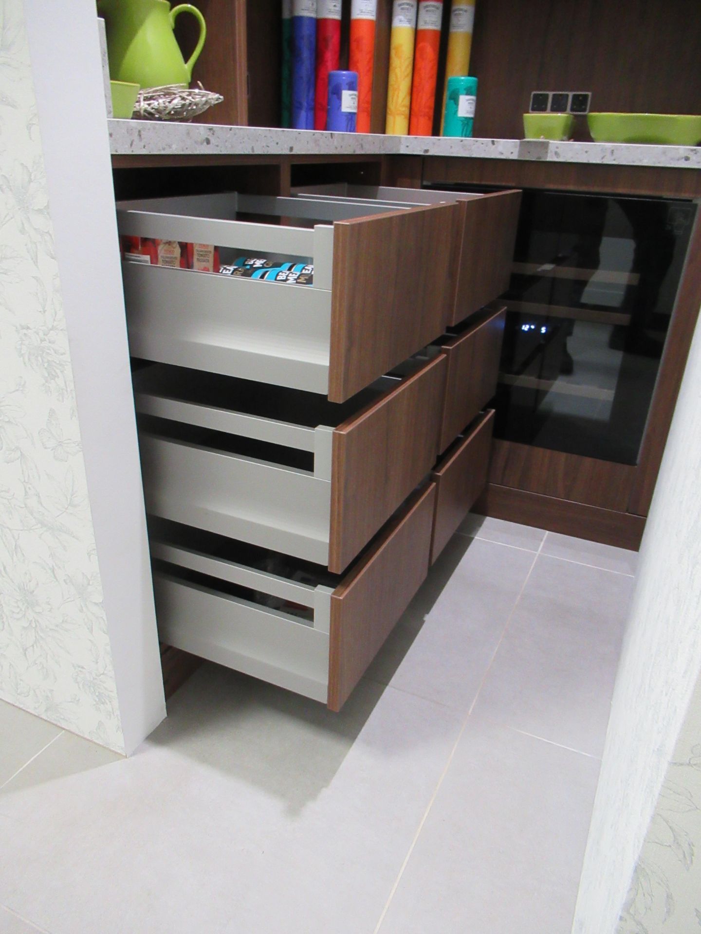 Display Pantry in Walnut Effect with Laminate Worktop and Blaupunkt Model 5WK610FF0L Bottle Fridge - Image 4 of 4