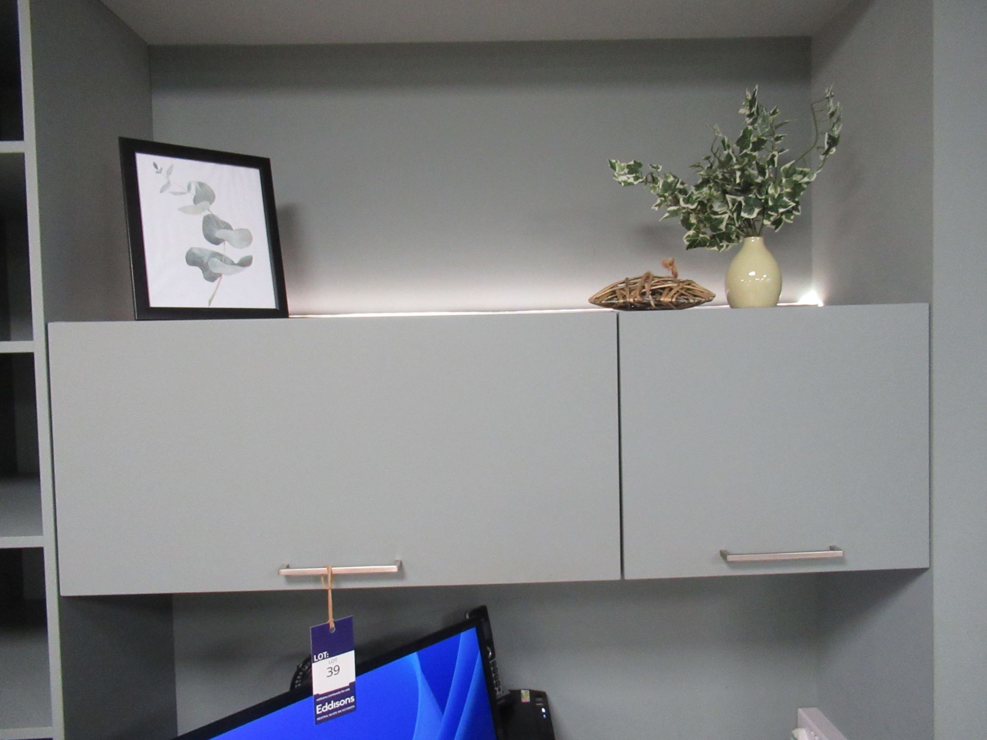 Green & Light Wood Wall Cabinets and Table - Image 3 of 5