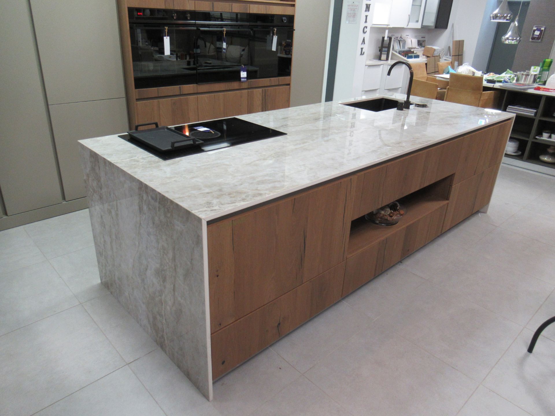 Häcker Porto Wood Veneer Kitchen Island with Dekton Taga Worktop with ...