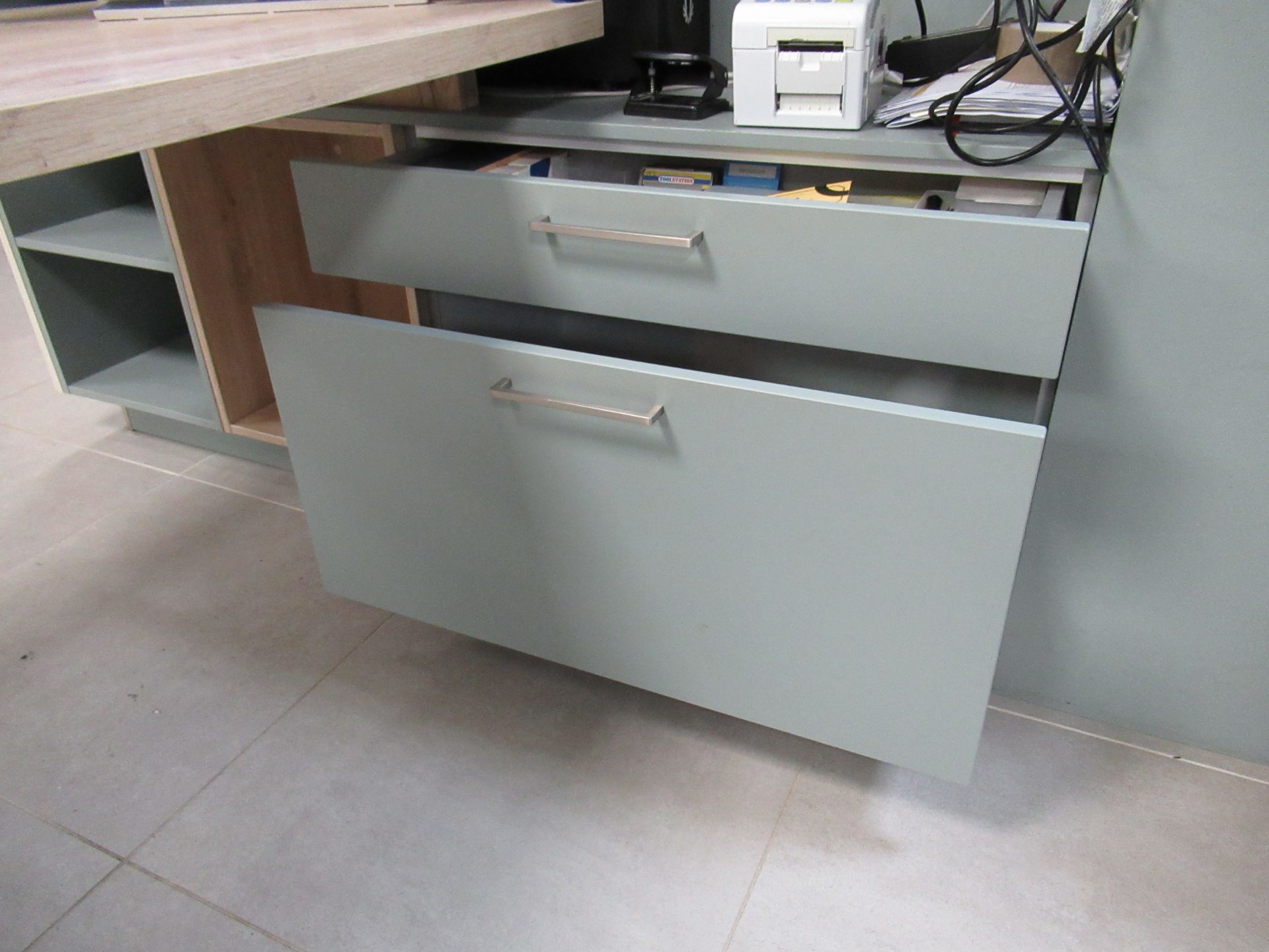 Green & Light Wood Wall Cabinets and Table - Image 4 of 5