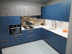 Häcker Concept 130 Display Kitchen in Ocean Satin and Meteor Oxide