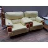 2 x Cream/ Yellow Leather Chairs