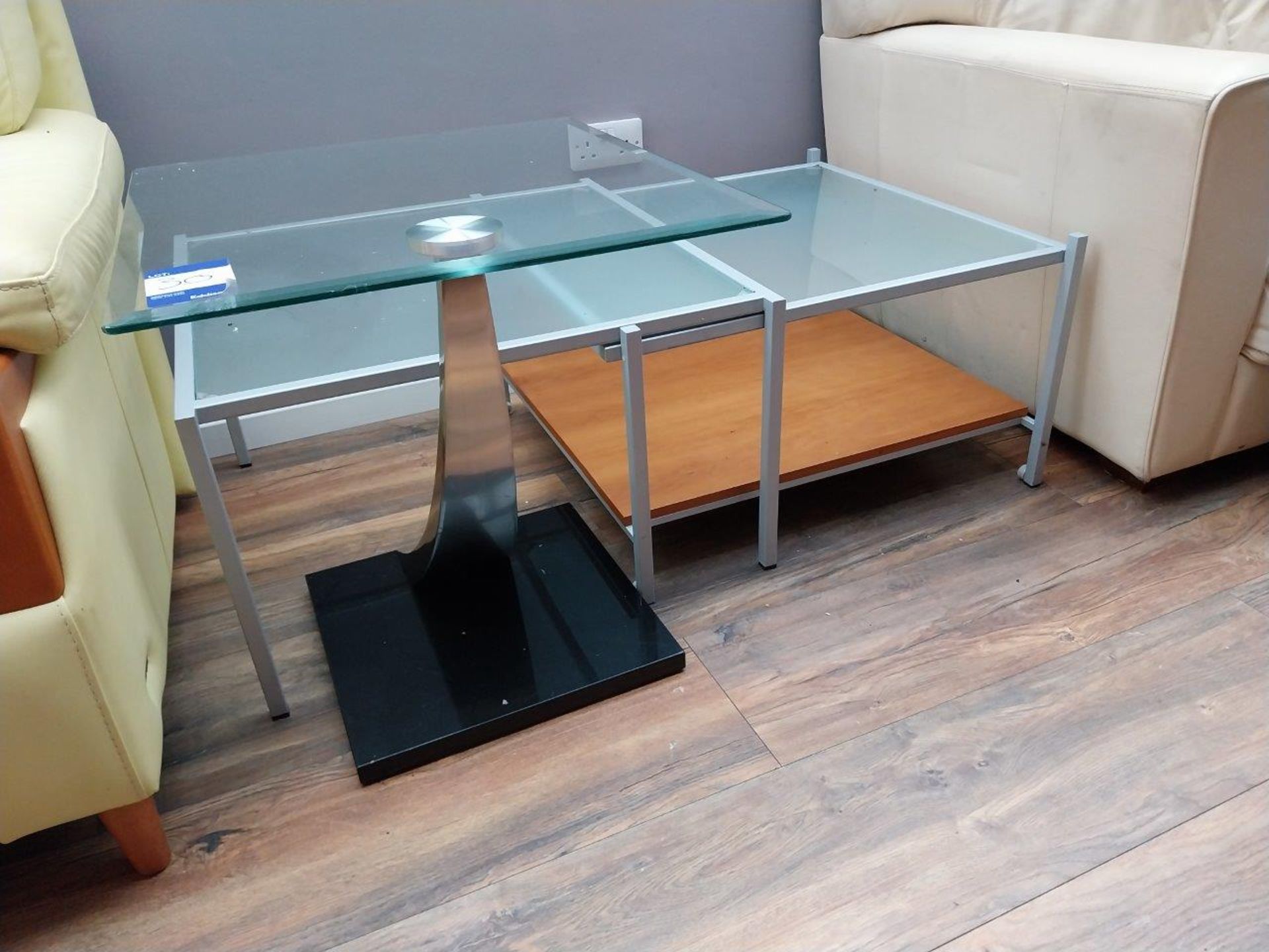 2 x Glass Topped Square Occasional Tables