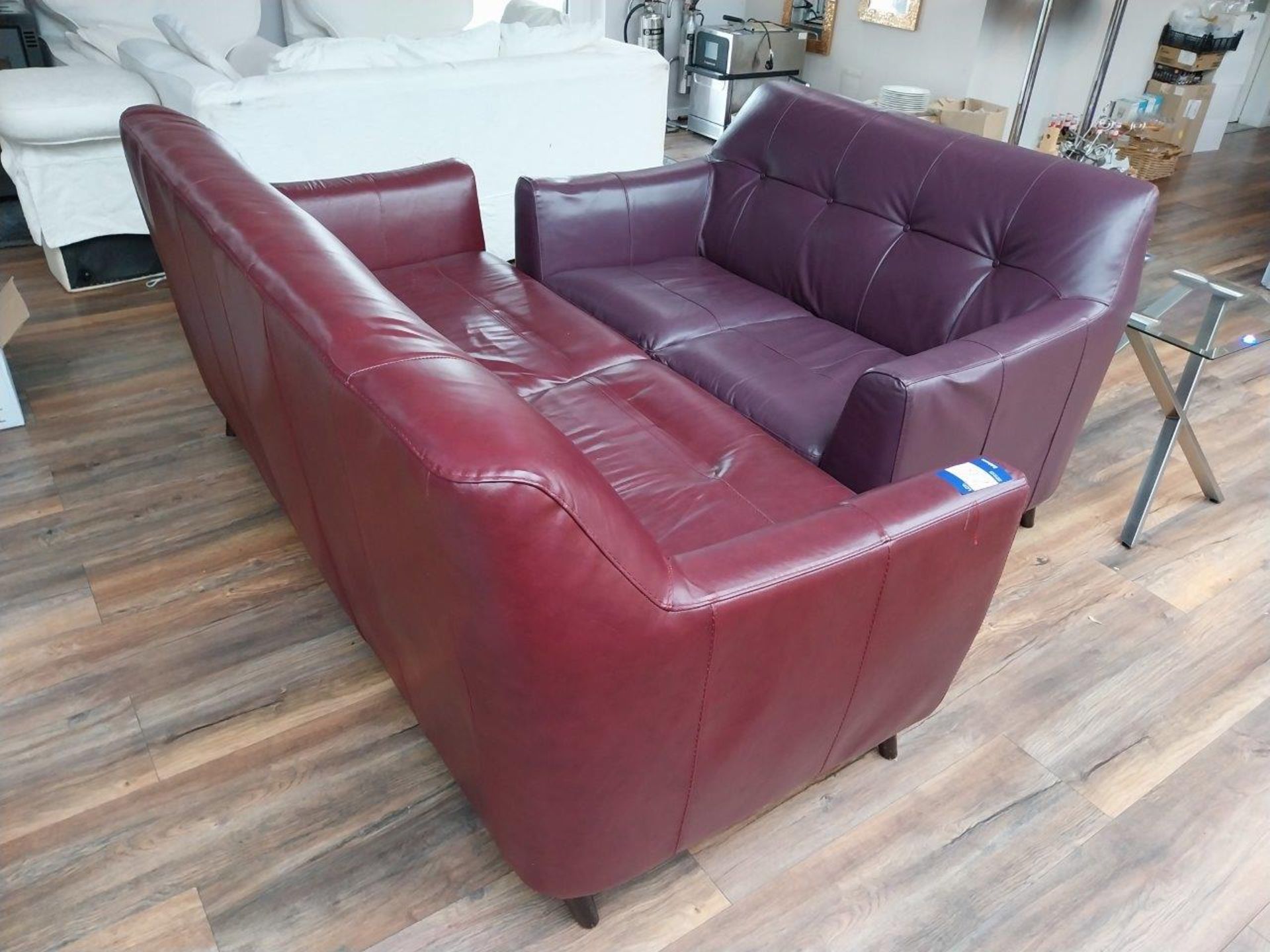 2 x Red/ Purple Leather Sofa's - Image 2 of 2