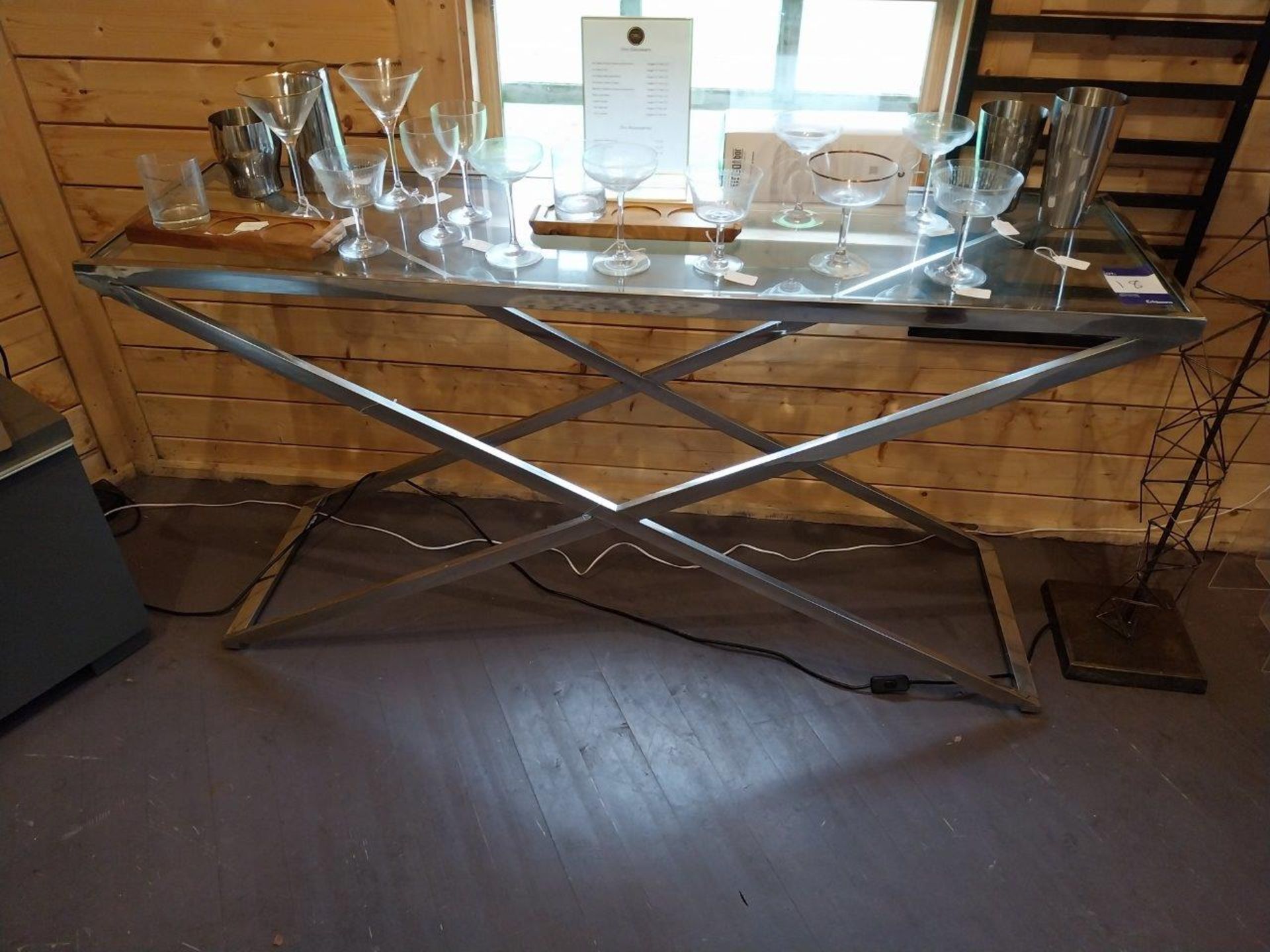 Chrome and Glass Topped Console Table, Floor Lamp and Quantity of Glasses - Image 2 of 3