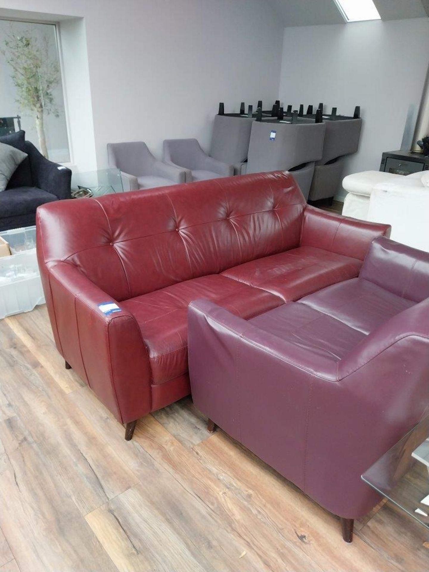 2 x Red/ Purple Leather Sofa's