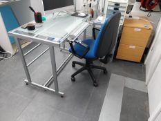 Glass Topped Desk, Operators Chair, 2 Drawer Pedis