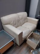 Cream Leather 2 Seater Sofa