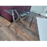 2 x Steel Legged and Glass Topped Tables, 1 x Square and 1 x Rectangular