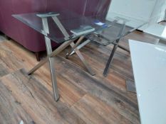 2 x Steel Legged and Glass Topped Tables, 1 x Square and 1 x Rectangular