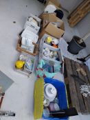 9 boxes of crockery, pans, chopping boards and other kitchen equipment