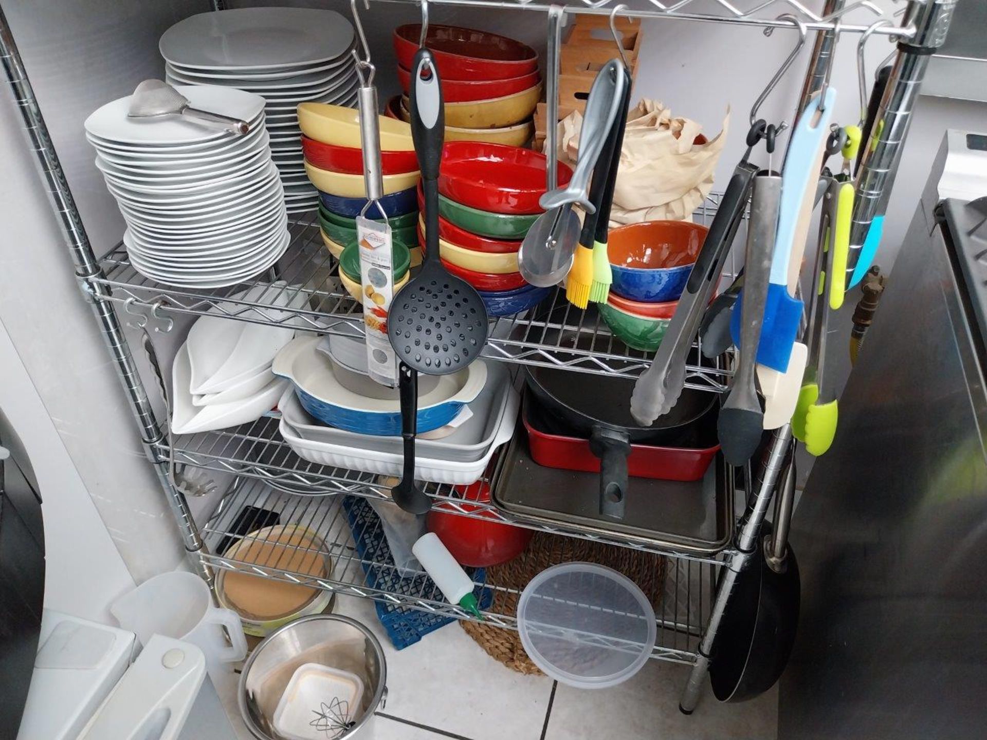 6 Tier Boltless Rack and Quantity of Crockery including Pans, Plates, Bowls, Cups, Ramakins, Trays - Image 3 of 6