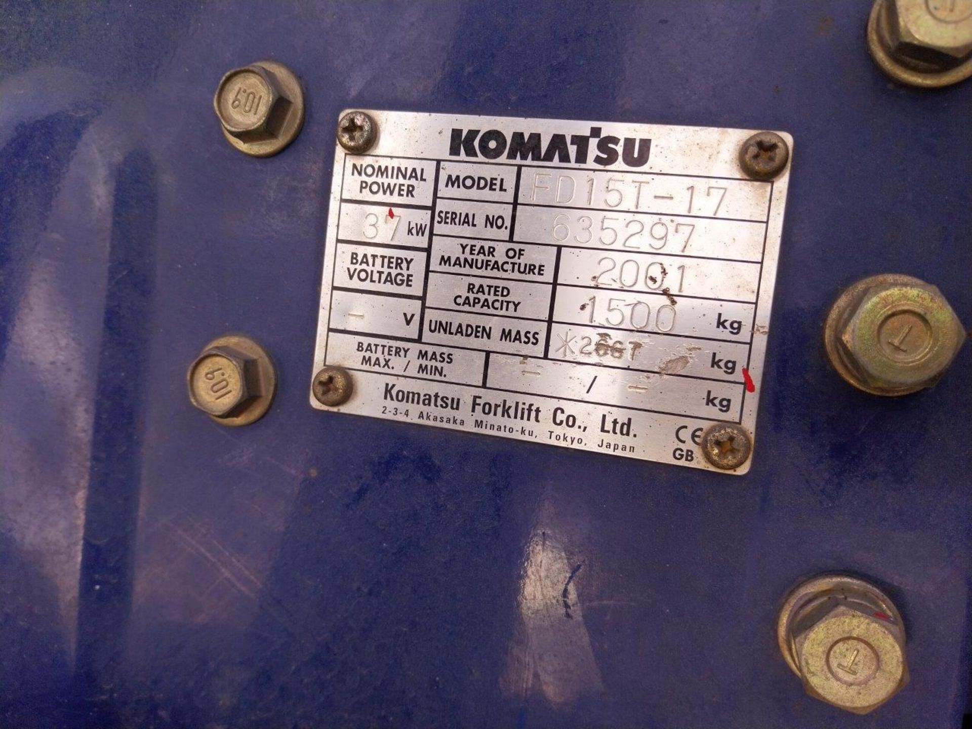 Komatsu FD15T-17 Forklift Truck, Rated Capacity 15 - Image 7 of 11