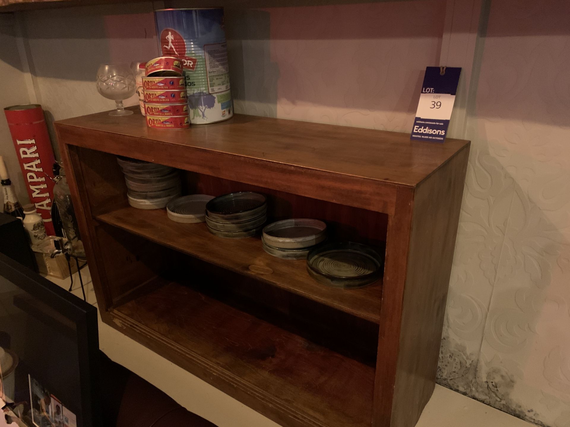 Various Décor to inc. Rustic Shelf, Bottles, Glassware etc.