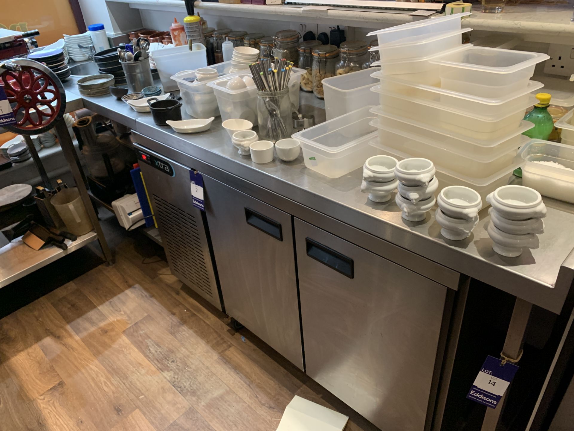 Stainless Steel Kitchen Counters with Undertiers, Splashback, Single Sink Basin and Wash Unit. - Image 3 of 3