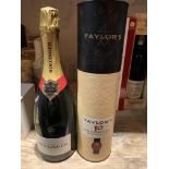 Bottle of Bollinger Special Cuvee Champagne and a Boxed Bottle of Taylor's Port