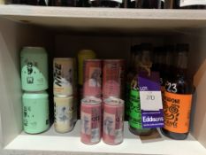 Shelf of Mostly Canned Alcohol inc. Wine in a Can