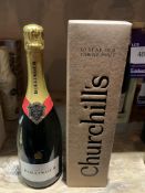 Bottle of Bollinger Special Cuvee Champagne and a Boxed Bottle of Churchill's Port