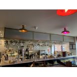 Assorted Drinking Glassware together with Suspended Overhead Cabinet with Brass Glass Holders