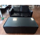 Black Faux Leather 2-Seater Sofa & Glass Topped Coffee Table