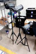 Neewer Studio Photography equipment to include 3 x Neewer S-400N Photography lights with tripods,