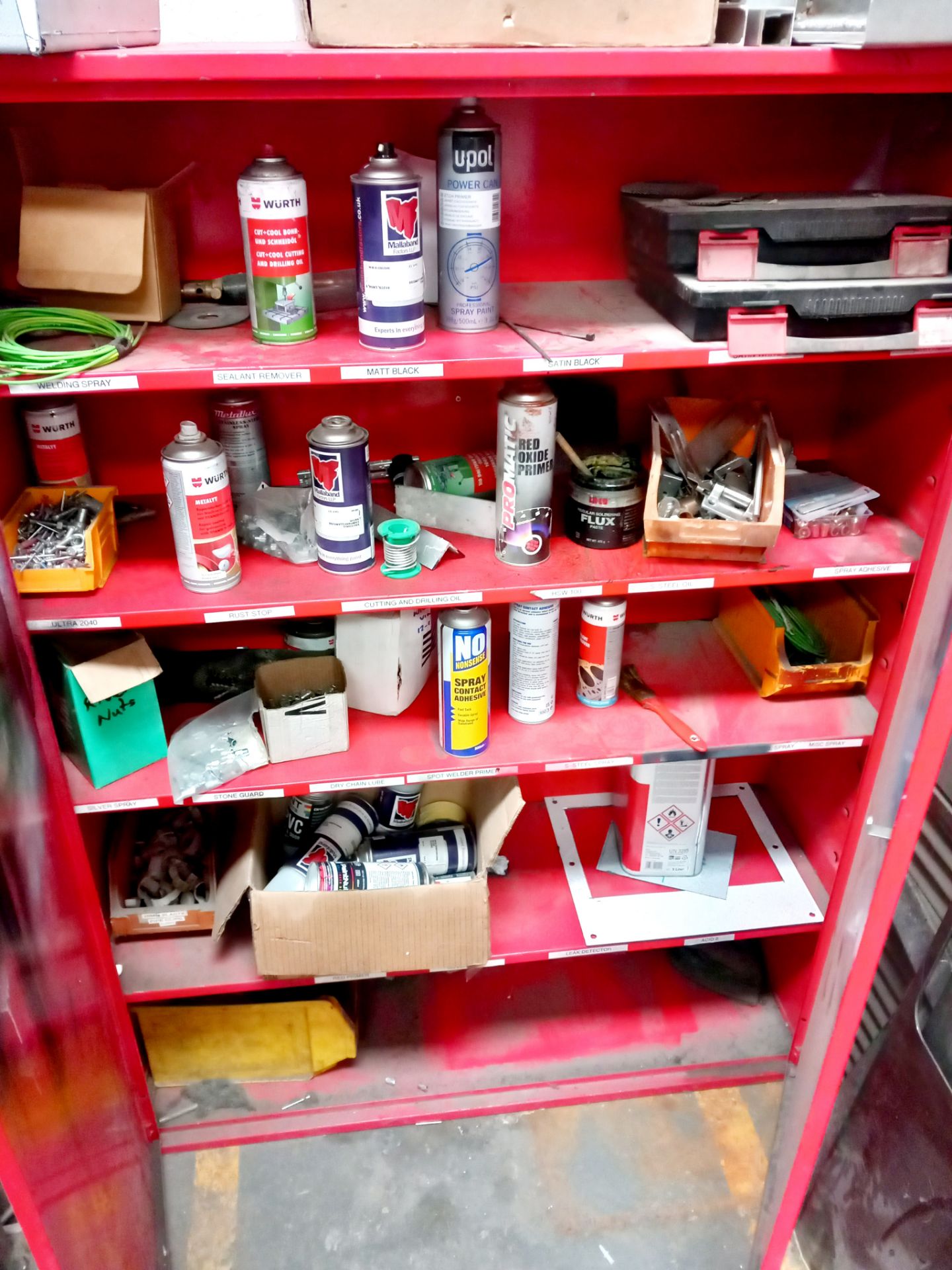 Contents of steel cabinet to include various paints, adhesives, sprays with contents of shelves & - Image 3 of 6