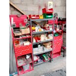 4 x Shelving units and contents of consumables, grinding discs, fittings etc.