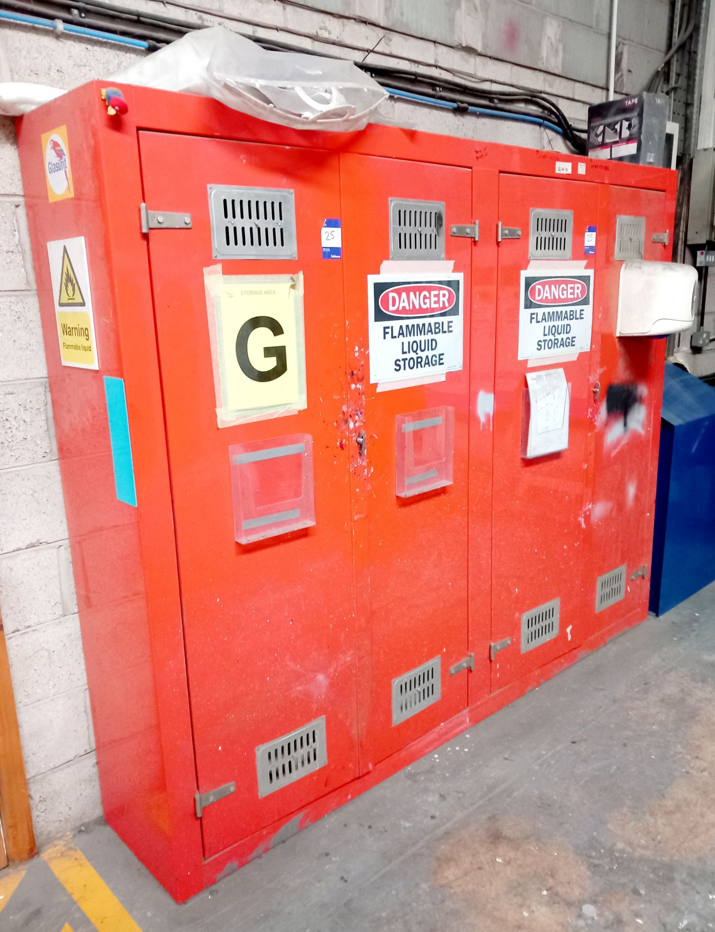 Four door flammable liquid unit and contents (purchaser to remove all contents)