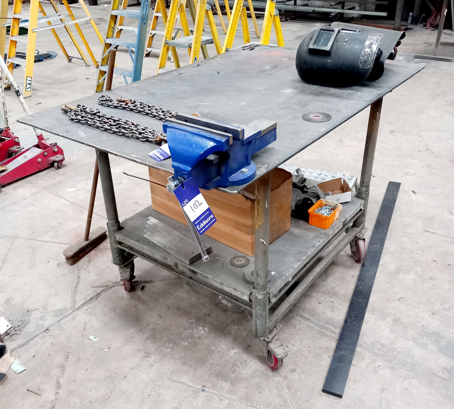 Fabricated mobile workbench with Record vice (1550x1000)
